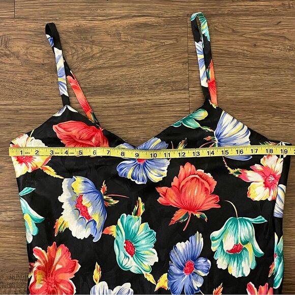 Vintage Victoria’s Secret Gold Label Floral Asymmetrical Slip Dress Black Large - Picture 11 of 13